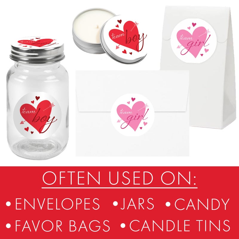 DISTINCTIVS Valentine's Day Baby Gender Reveal Stickers - Red & Pink Hearts - Team Boy or Team Girl Heart Labels - 40 Count - Image 5