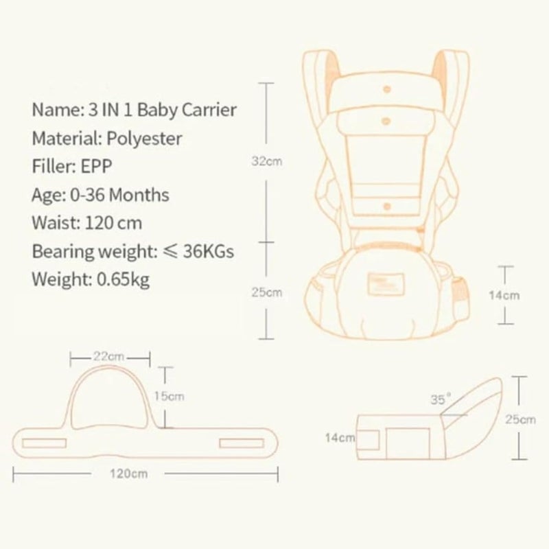 OBaby حمالة أطفال بكرسي ورك قابلة للتعديل/مريحة/خفيفة الوزن/ناعمة/دعم قطني للظهر مع 5 أوضاع حمل، للاستخدام اليومي والسفر، من حديثي الولادة إلى الأطفال (0 إلى 36 شهرًا) - Image 3