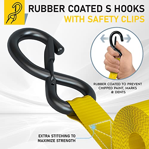 AUGO Ratchet Straps Heavy Duty 4 Pack -15 FT - 2200 LB Break Strength – Ratchet Tie Down Straps with Safety Lock S Hooks - Cargo Straps for Moving, Appliances, Motorcycle – Soft Loop Tie Down Straps - Image 3