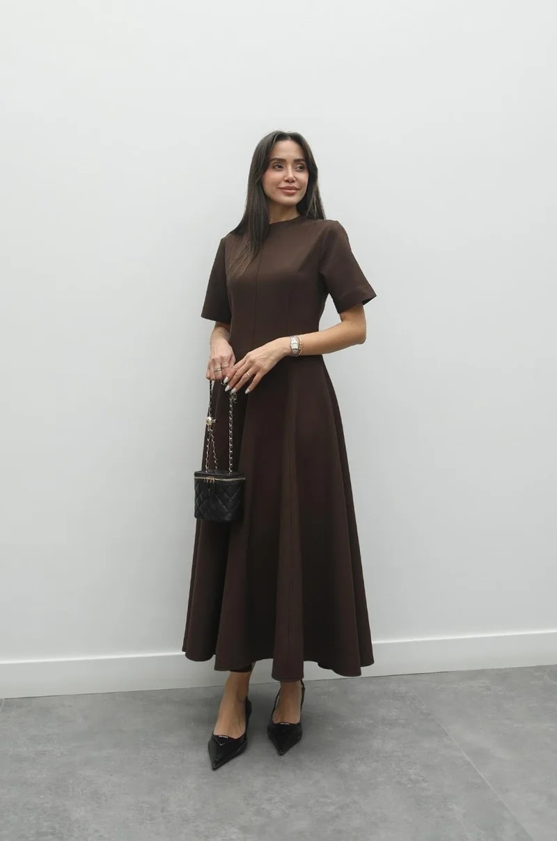 Havoş Brown Maxi Flounce Dress