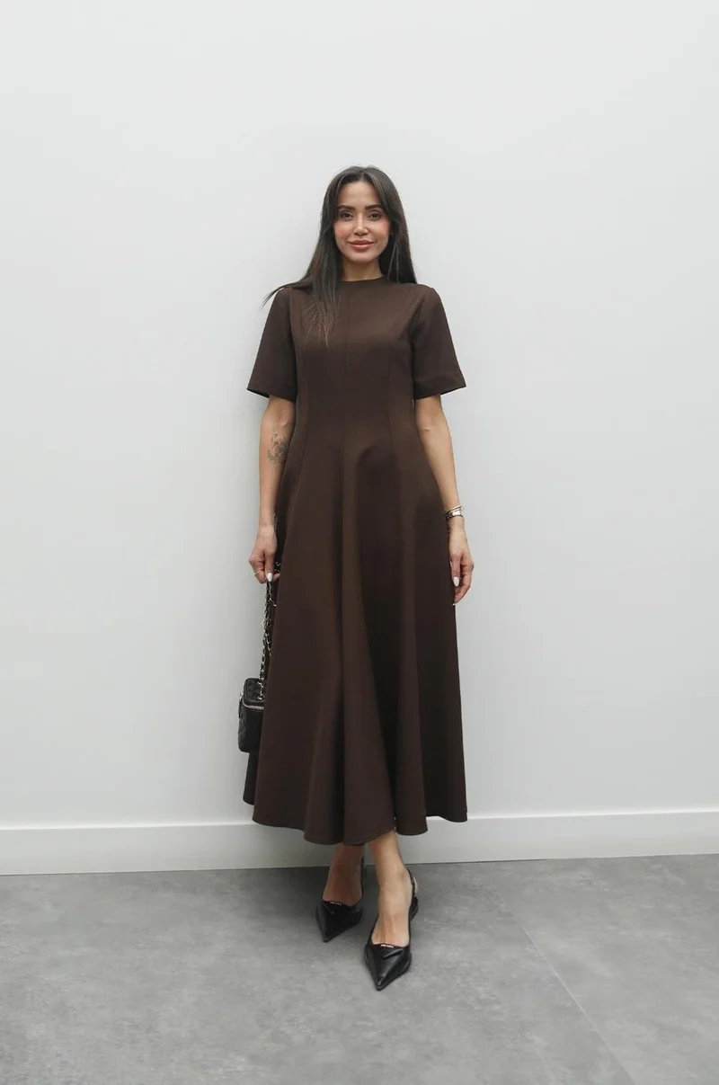 Havoş Brown Maxi Flounce Dress