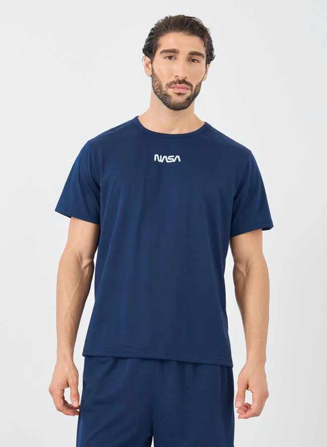 Styli Styli Front and Back NASA Slogan Print T-Shirt and Shorts Set