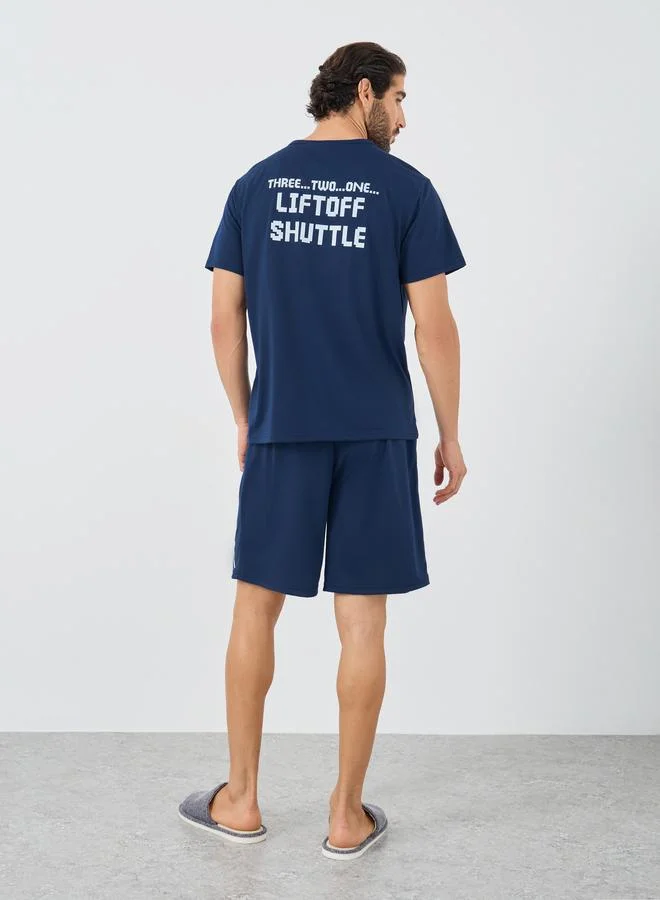 ستايلي Styli Front and Back NASA Slogan Print T-Shirt and Shorts Set