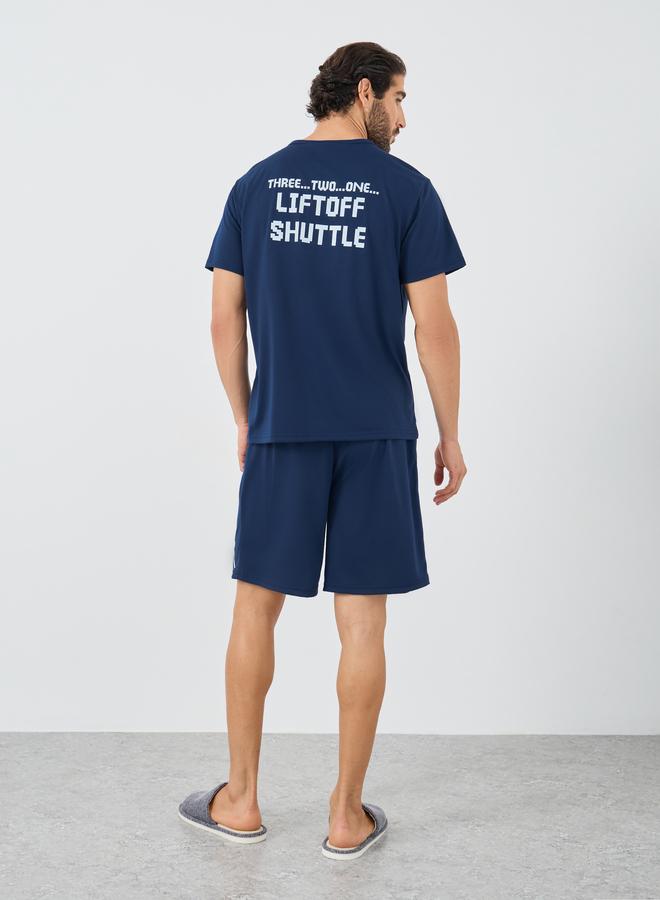 Styli Front and Back NASA Slogan Print T-Shirt and Shorts Set - Image 2