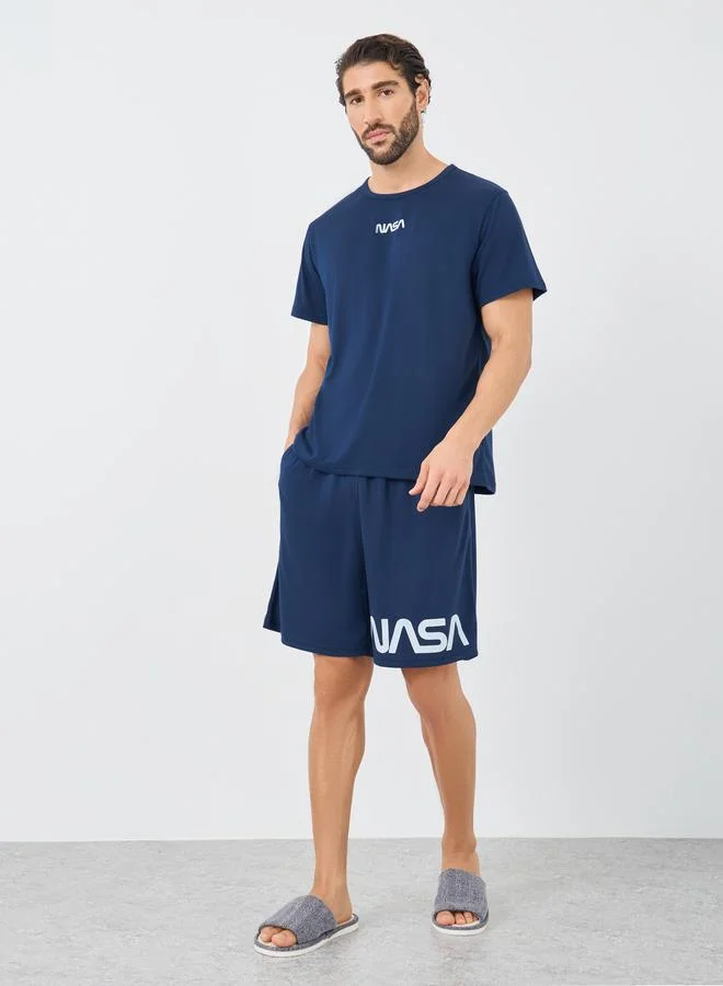Styli Styli Front and Back NASA Slogan Print T-Shirt and Shorts Set
