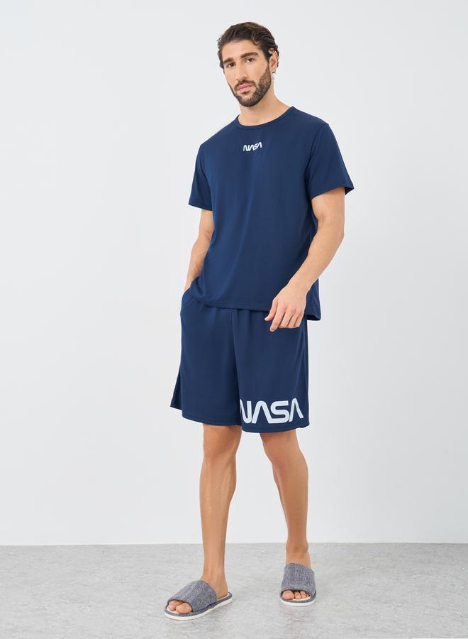 Styli Front and Back NASA Slogan Print T-Shirt and Shorts Set - Image 3