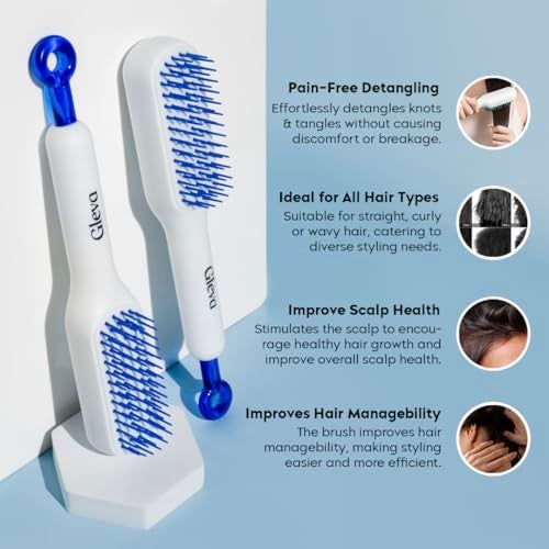 Gleva Self Cleaning Detangling & Styling Brush, Anti Static Massage Comb, Hair Comb for Men & Women, Plastic (White) - Image 3