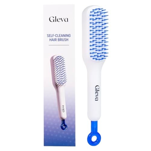 Gleva Self Cleaning Detangling & Styling Brush, Anti Static Massage Comb, Hair Comb for Men & Women, Plastic (White) - Image 1