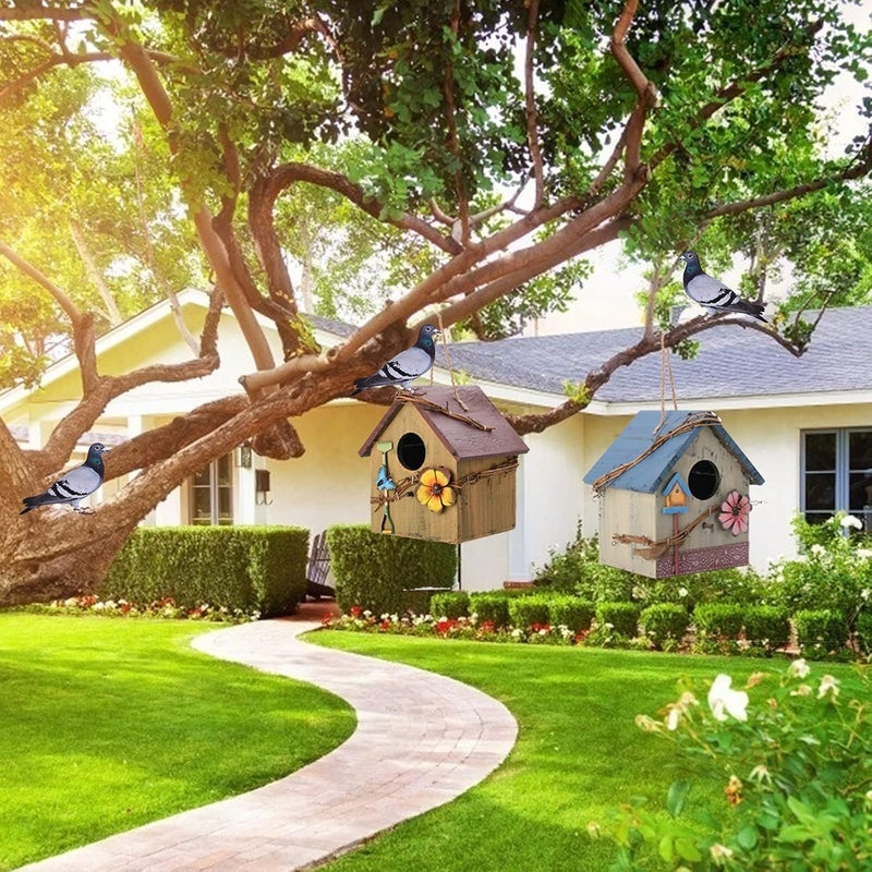 woobles æ\\u2014 Wooden Bird Houses for Outside Hanging, Wood Hand-Painted Bird House with Flower Natural Cedar Garden Patio Decorative Bird Houses for Outdoors Farmhouse A1 - Image 3