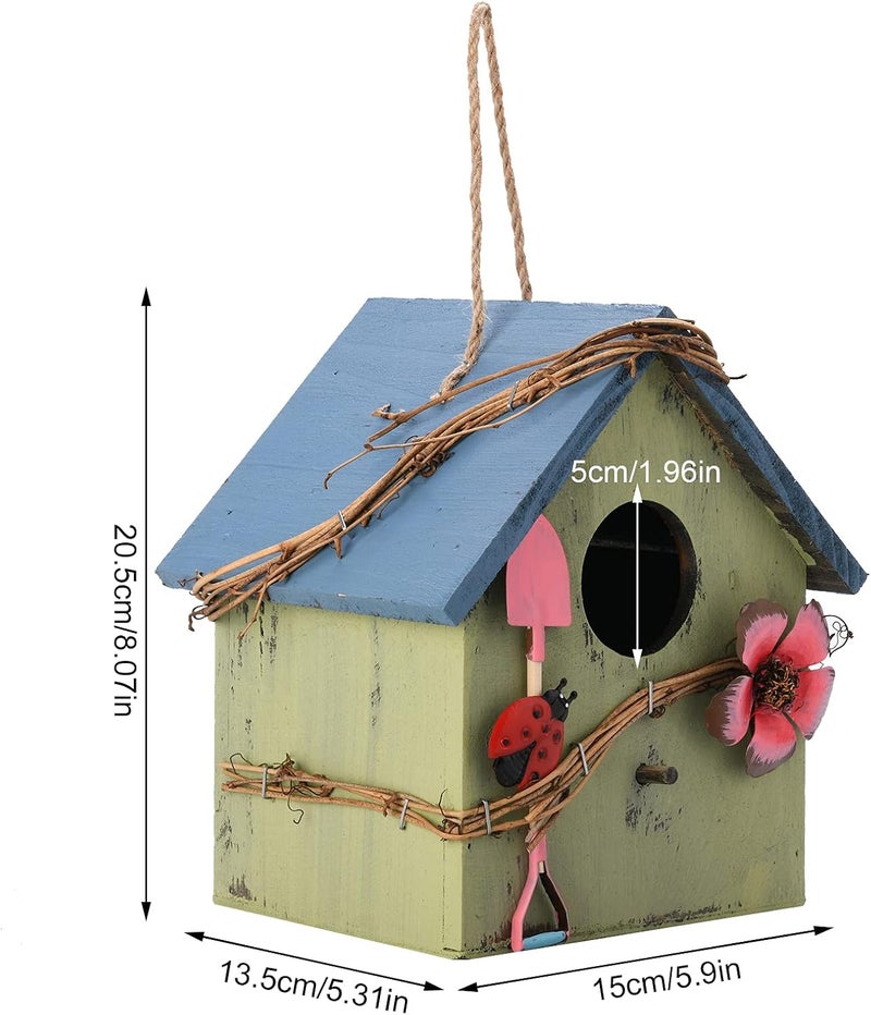 woobles æ\\u2014 Wooden Bird Houses for Outside Hanging, Wood Hand-Painted Bird House with Flower Natural Cedar Garden Patio Decorative Bird Houses for Outdoors Farmhouse A1 - Image 4