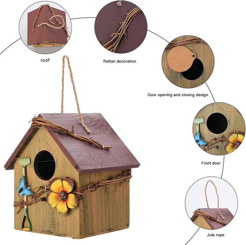 woobles æ\\u2014 Wooden Bird Houses for Outside Hanging, Wood Hand-Painted Bird House with Flower Natural Cedar Garden Patio Decorative Bird Houses for Outdoors Farmhouse A1 - Image 5