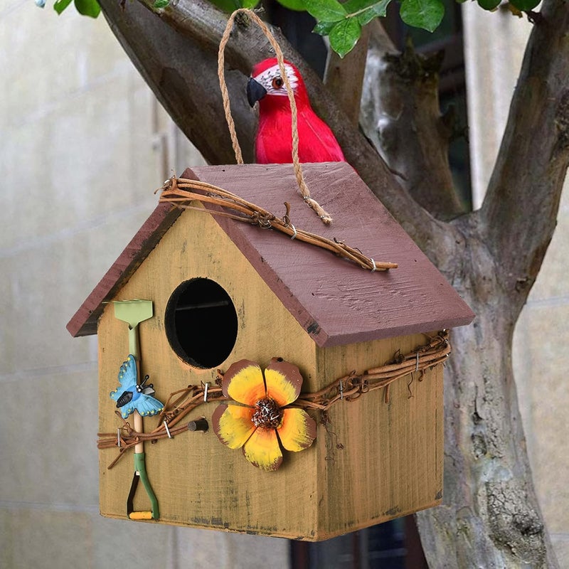 woobles æ\\u2014 Wooden Bird Houses for Outside Hanging, Wood Hand-Painted Bird House with Flower Natural Cedar Garden Patio Decorative Bird Houses for Outdoors Farmhouse A1 - Image 2