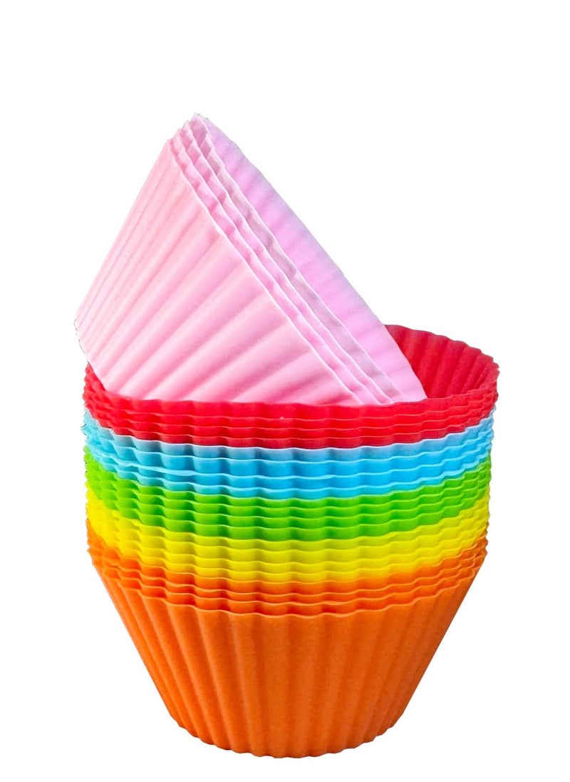 Prefer Green Baking Cups 24 Pack, Multi-color Reusable Silicone Cupcake Liners, Non-stick and Flexible Silicone Muffin Pans for Baking, Easy To Clean Silicone Cupcake Molds, 2.8 × 1.2 × 1.8 Inch  - Image 1