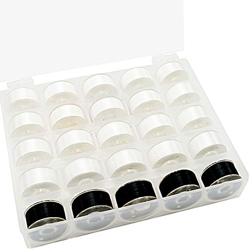 New brothread 25pcs 20White5Black 70D2 60WT Prewound Bobbin Thread Plastic Size A SA156 for Embroidery and Sewing Machines DIY Embroidery Thread Sewing Thread