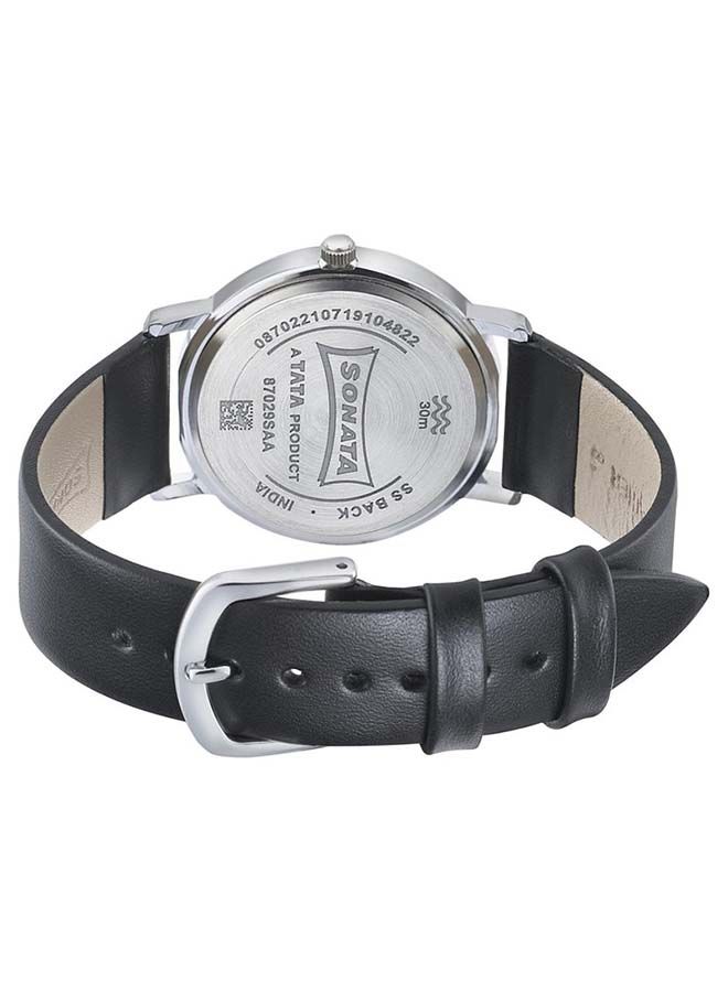 سوناتا ساعة يد جلدية دائرية بعقارب  -  ملم - أسود - Image 3