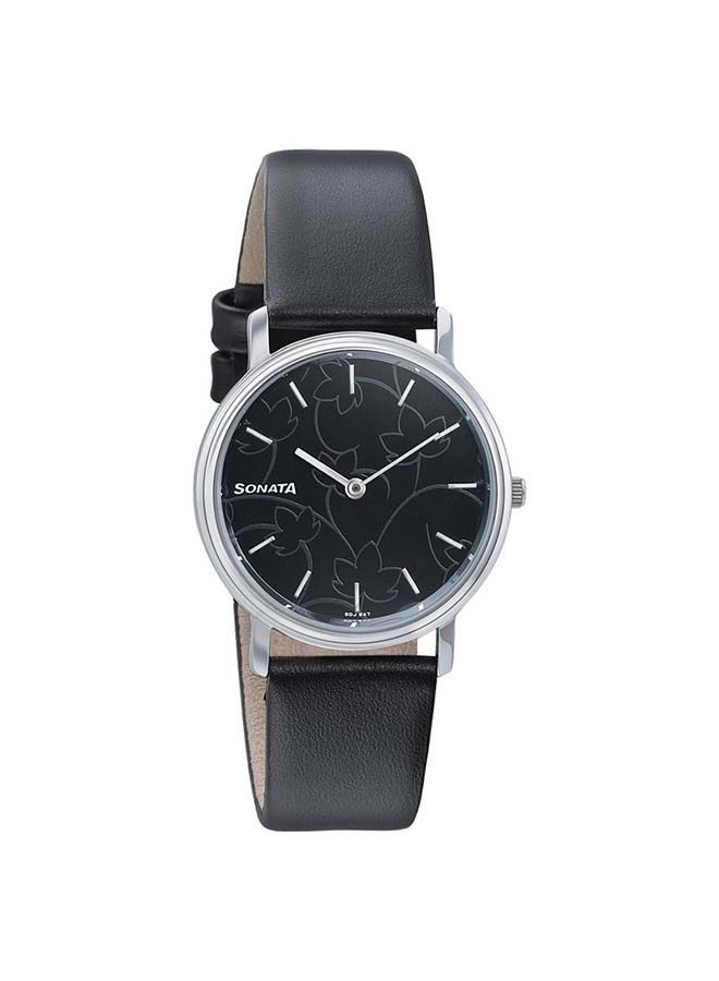 سوناتا ساعة يد جلدية دائرية بعقارب  -  ملم - أسود - Image 1