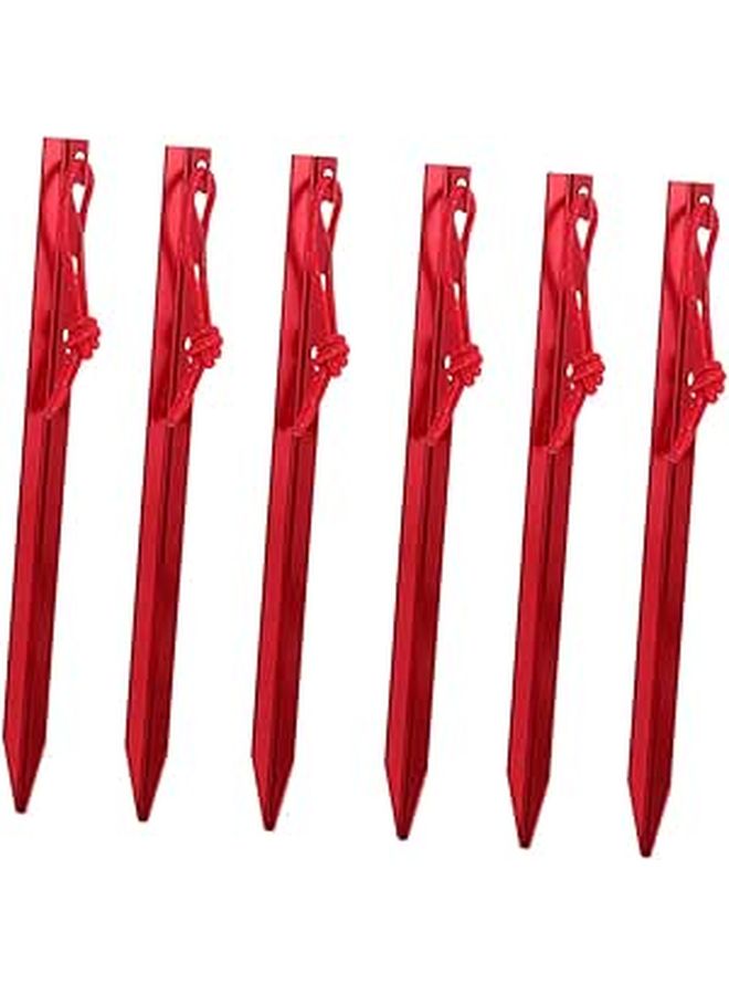 Multi Tooth Aluminum Alloy Tent Stakes 6Pcs 18cm Red With Wind Rope For Camping - Image 1