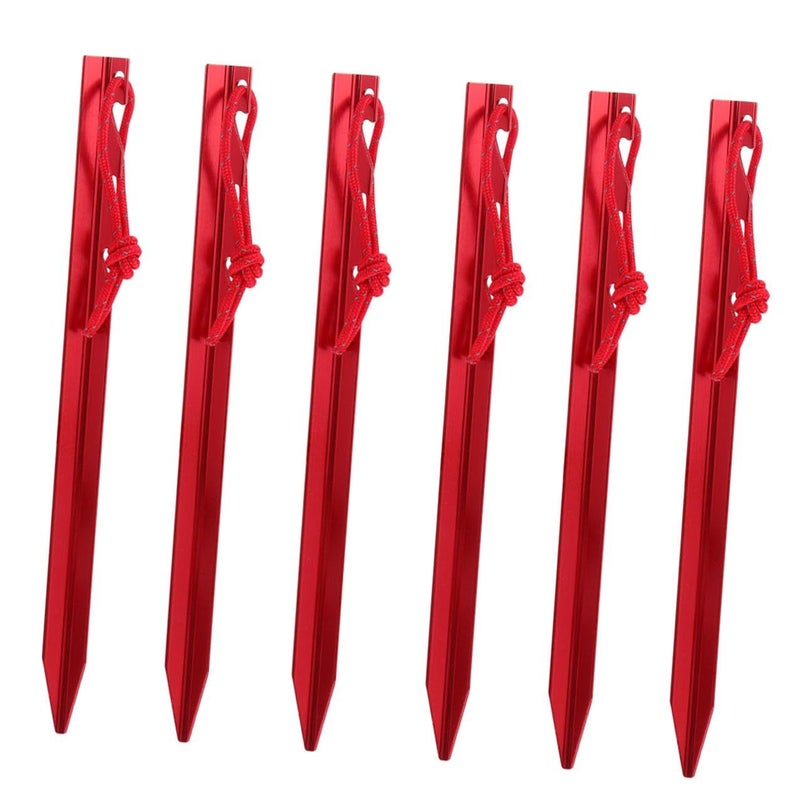 Multi Tooth Aluminum Alloy Tent Stakes 6Pcs 18cm Red With Wind Rope For Camping - Image 2