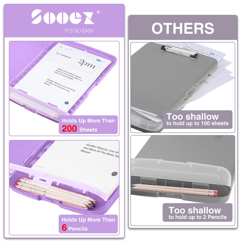 Sooez Clipboard with Storage, High Capacity Nursing Clipboard with Pen Holder, Clip Boards 8.5x11 with Storage, Low-Profile Clip, Lightweight Plastic Clipboard for Teachers, Lawers, Office Workers - Image 3