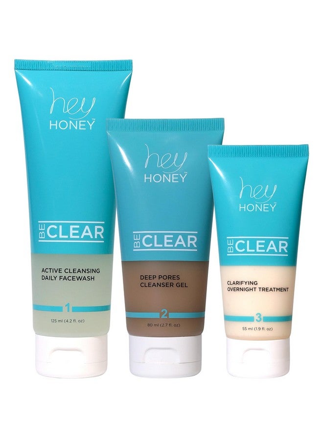 Hey Honey Skincare Be Clear 3Step Acne Clearing Kit Clear Face Wash Deep Pores Cleansing Overnight Treatment With Propolis & Honey Clear Blemish Skin Purifying Formulas 3Piece Kit - Image 1