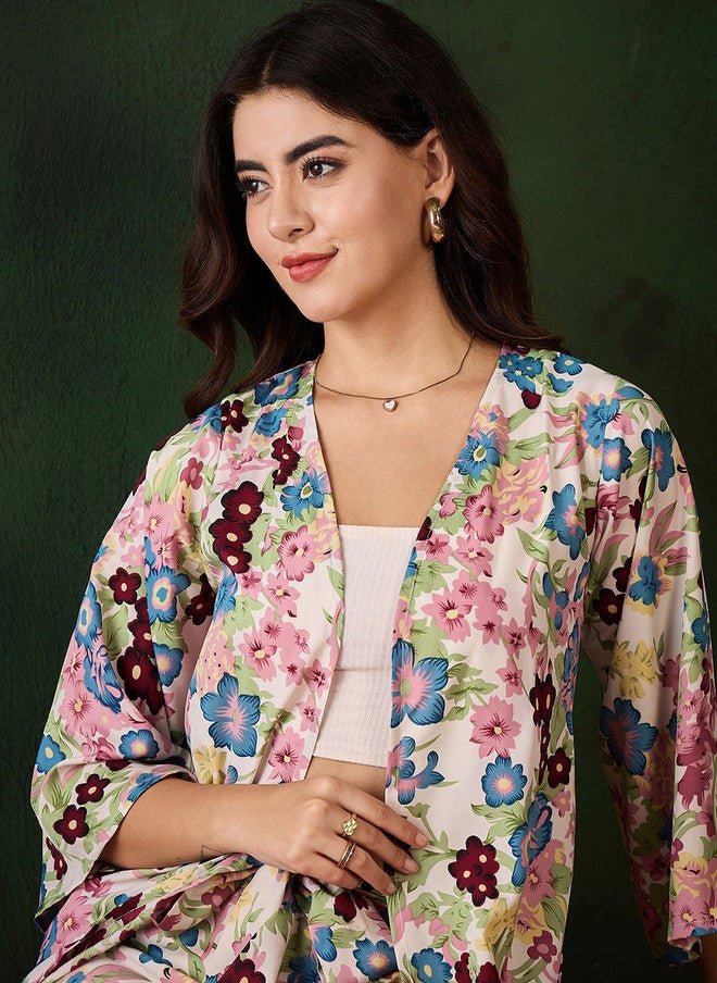 StyleStone سترة شال مزخرفة بالأزهار من ستايل ستون مع شورت متناسق - Image 2