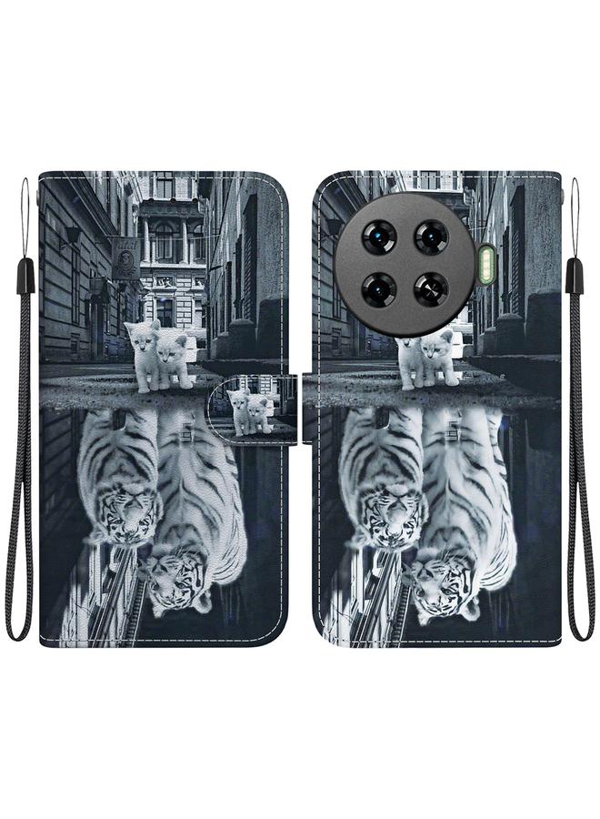 Zaboon For Tecno Spark 20 Pro+ 4G Crystal Texture Colored Drawing Leather Phone Case(Cat Tiger Reflection) 