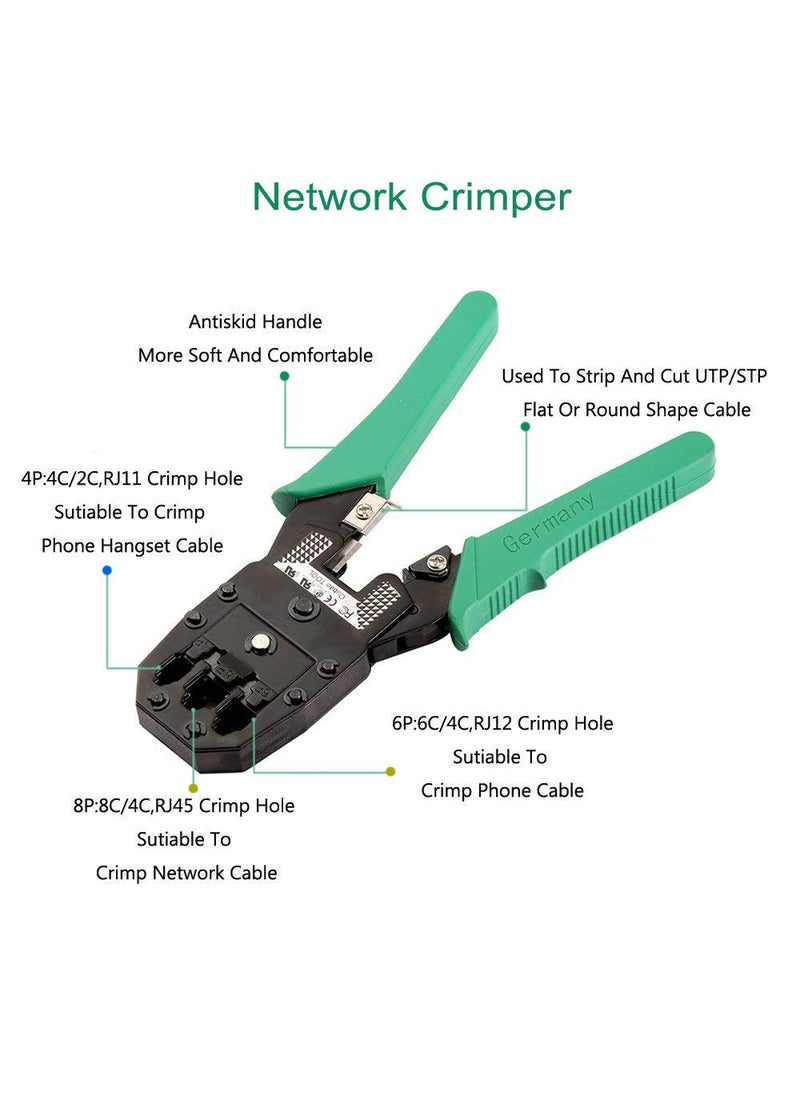 Hiija Hiija Network Tool Kit Professional Network Maintenance LAN Cable Tester, RJ45 Crimper 9 in 1 Repair Tools RJ45 Crimp Tool, 8P8C RJ45 Connectors, Cable Tester, Screwdriver, Stripping Pliers  - Image 2