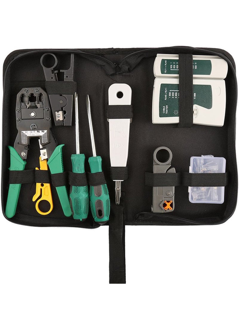 Hiija Hiija Network Tool Kit Professional Network Maintenance LAN Cable Tester, RJ45 Crimper 9 in 1 Repair Tools RJ45 Crimp Tool, 8P8C RJ45 Connectors, Cable Tester, Screwdriver, Stripping Pliers  - Image 1