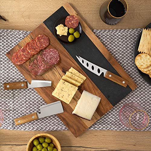 Twine Rustic Farmhouse Wood with Slate Cheese Board and Chalk Set, Acacia Wood and Natural Slate Cutting Board, Soapstone Chalk, 15" by 11", Gourmet Gift Set - Image 2