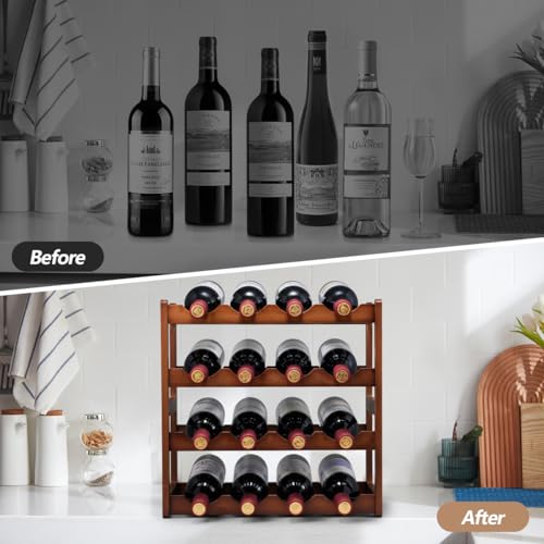 Homevany Bamboo Wine Rack,4 Tier, Wine Bottle Holder, Hold 16 Bottles for Home Kitchen, Dinging Room, Pantry, Cabinet, Bar - Image 2