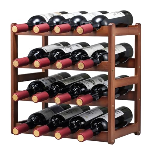 Homevany Bamboo Wine Rack,4 Tier, Wine Bottle Holder, Hold 16 Bottles for Home Kitchen, Dinging Room, Pantry, Cabinet, Bar - Image 1