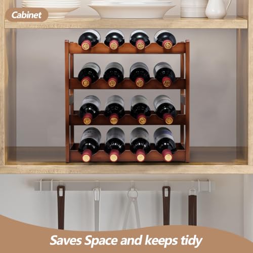 Homevany Bamboo Wine Rack,4 Tier, Wine Bottle Holder, Hold 16 Bottles for Home Kitchen, Dinging Room, Pantry, Cabinet, Bar - Image 3