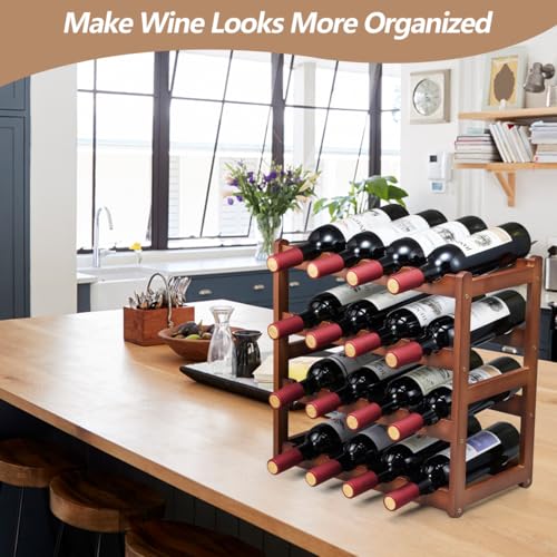 Homevany Bamboo Wine Rack,4 Tier, Wine Bottle Holder, Hold 16 Bottles for Home Kitchen, Dinging Room, Pantry, Cabinet, Bar - Image 5