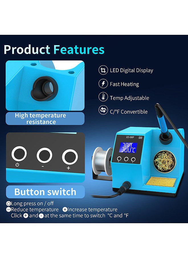 LCD Display Digital Soldering Station PID Fast Heating Temperature Control Soldering Station 60W High Power 180-480℃/365-896℉ Temperature Adjustable ℃ ℉ Unit Conversion Repairing Tool