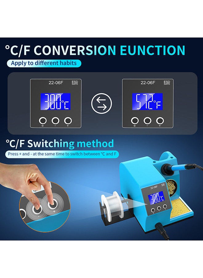 LCD Display Digital Soldering Station PID Fast Heating Temperature Control Soldering Station 60W High Power 180-480℃/365-896℉ Temperature Adjustable ℃ ℉ Unit Conversion Repairing Tool
