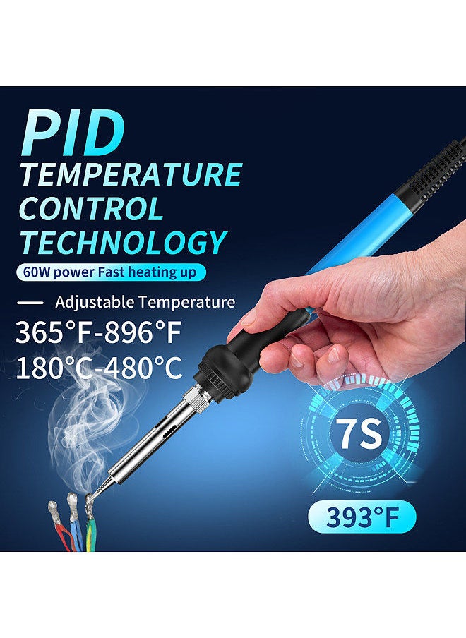 LCD Display Digital Soldering Station PID Fast Heating Temperature Control Soldering Station 60W High Power 180-480℃/365-896℉ Temperature Adjustable ℃ ℉ Unit Conversion Repairing Tool