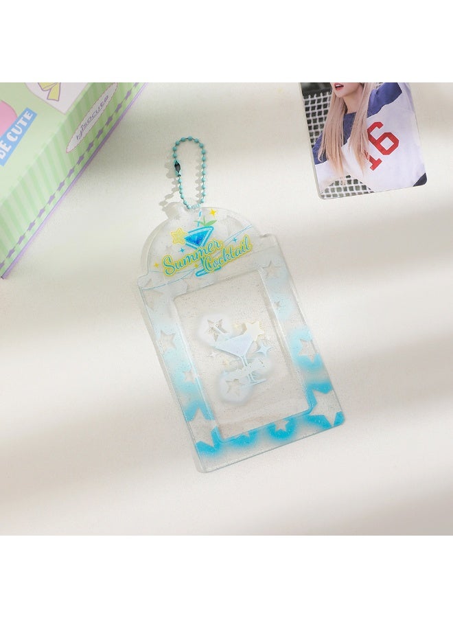 NIBEMINENT 1 - Piece Transparent Loose Powder PVC Kpop Photo Card Holder Pendant Key Chain ID Badge Holder ID Card Holder Photo Card Protector for School ID Office ID Access Card for Women Girls - Image 1