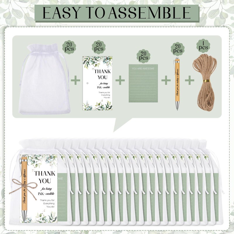 woric 20 Set Employee Appreciation Gifts Bulk Thank You Gifts with Bamboo Thank You Pens Inspirational Sticky Notes and Cards Easter Gift for Staff Volunteer Team Office Coworker Teachers - Image 3