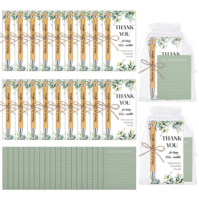 woric 20 Set Employee Appreciation Gifts Bulk Thank You Gifts with Bamboo Thank You Pens Inspirational Sticky Notes and Cards Easter Gift for Staff Volunteer Team Office Coworker Teachers - Image 1