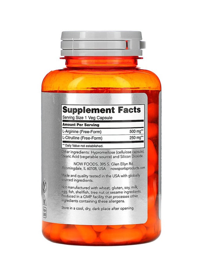 Now Foods Pack Of 2 Arginine And Citrulline Dietary Supplement 500/250 mg - 240 Capsules - Image 2