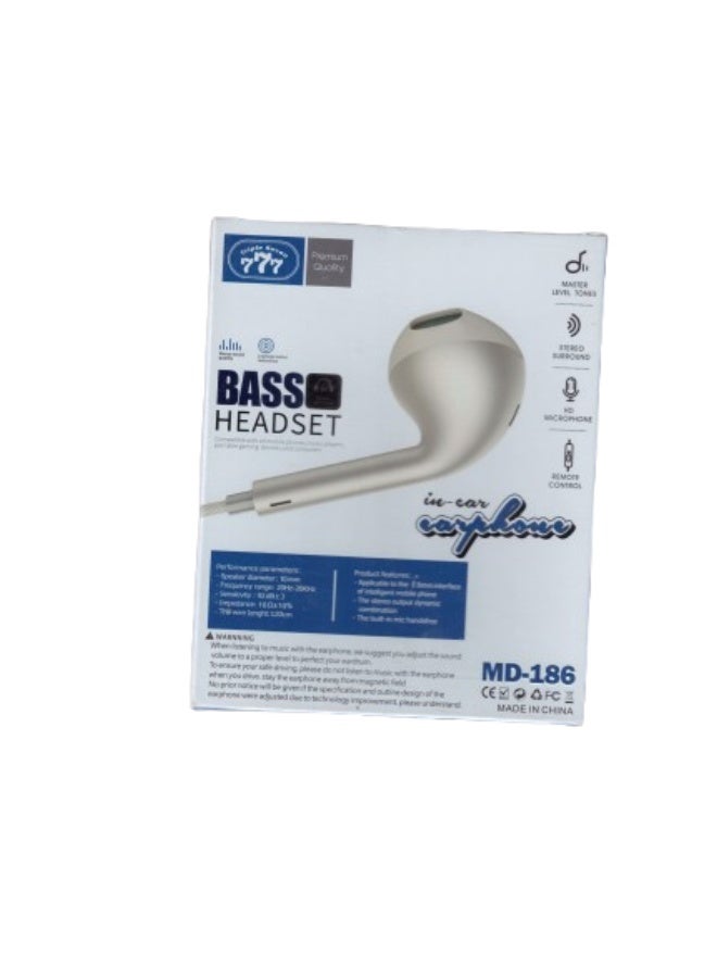 777 MD-186 BASS Earphones: Pure Bass Sound, HD Microphone, Smart Controls, Comfortable Design - Superior Audio Quality - Image 2