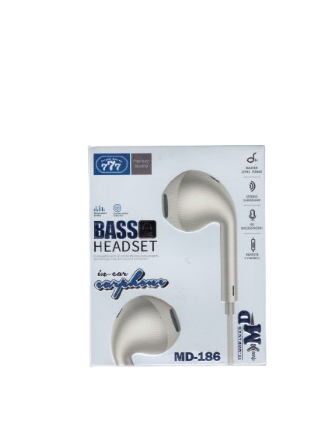 777 MD-186 BASS Earphones: Pure Bass Sound, HD Microphone, Smart Controls, Comfortable Design - Superior Audio Quality - Image 1