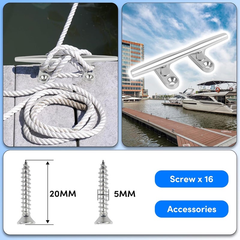 VEITHI 4/5/6 inch Dock Cleats - 316 Stainless Steel Boat Cleats Boat Dock Cleats,Open Base Dock Cleat with Fasteners,Marine Cleat Rope Cleat Boat Cleat for Boat/Deck/Nautical Decor(1,2,4,6,8 Pack) - Image 3