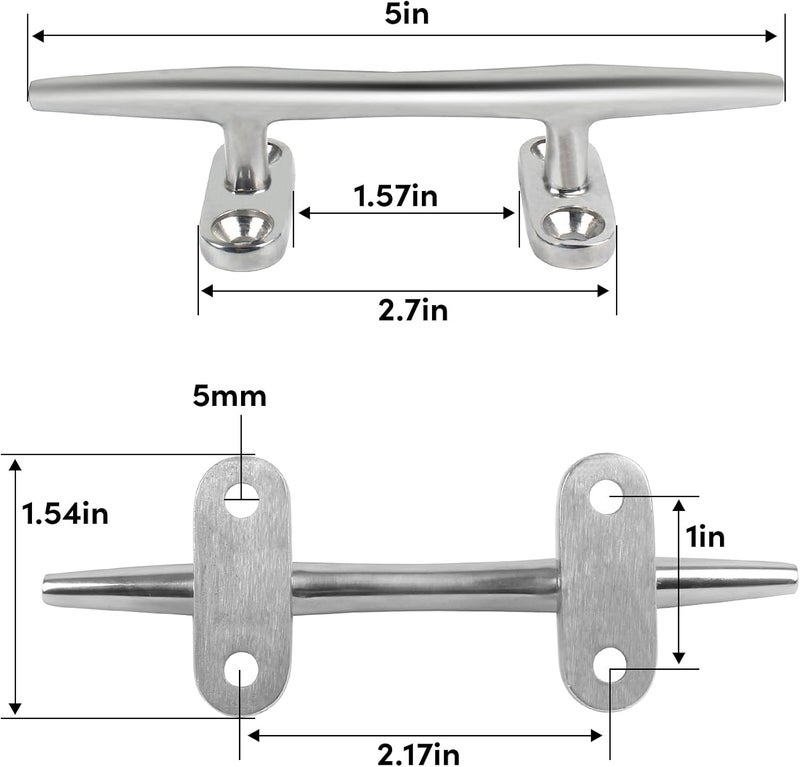 VEITHI 4/5/6 inch Dock Cleats - 316 Stainless Steel Boat Cleats Boat Dock Cleats,Open Base Dock Cleat with Fasteners,Marine Cleat Rope Cleat Boat Cleat for Boat/Deck/Nautical Decor(1,2,4,6,8 Pack) - Image 2