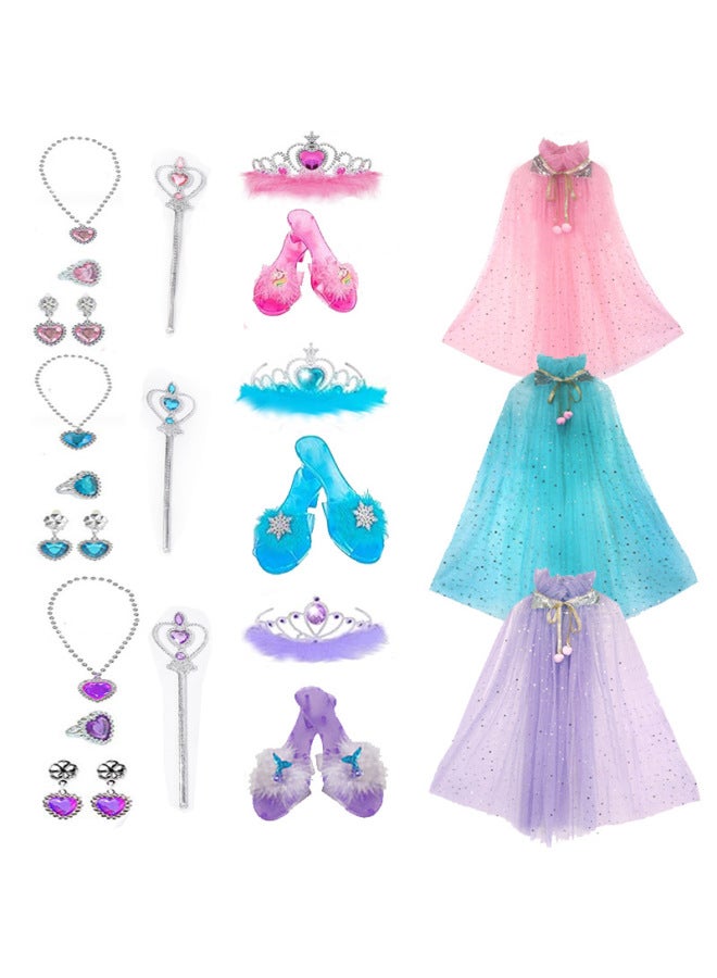 Children's Ice Princess Snow Cloak Accessories Suit Gradient Gauze Skirt Crown Magic Wand Girl Role Play Shawl-Color:Purple Shawl + Crown + Crystal Shoes + Mermaid Necklace + Gloves - Image 2