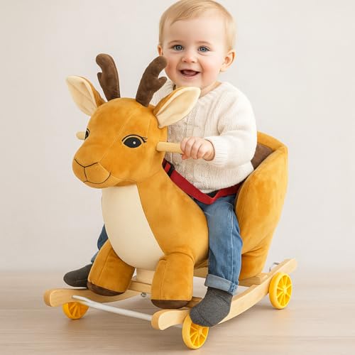 Arrowbash Toddler Rocking Horse Rideon Toy 2in1 Convertible Rocker Pull Cart with Detachable Wheels Music Player Safety Belt Early Learning Baby Ride on Birthday Gift for 13 Year Old Boys Girls - Image 1