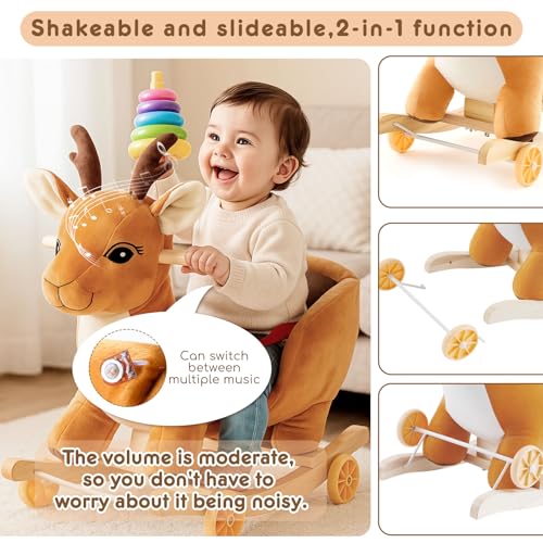 Arrowbash Toddler Rocking Horse Rideon Toy 2in1 Convertible Rocker Pull Cart with Detachable Wheels Music Player Safety Belt Early Learning Baby Ride on Birthday Gift for 13 Year Old Boys Girls - Image 5