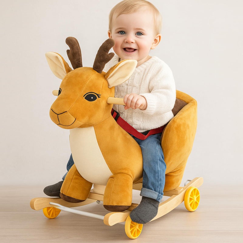 Arrowbash Toddler Rocking Horse Rideon Toy 2in1 Convertible Rocker Pull Cart with Detachable Wheels Music Player Safety Belt Early Learning Baby Ride on Birthday Gift for 13 Year Old Boys Girls - Image 3