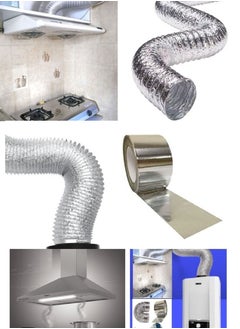 Shams Hobby or chimney expands to 7.5 meters and 6 inches (15.06 cm) in diameter, made of thermally expandable aluminum for kitchen hood, gas heater and air conditioning + a special thermal paste roll of 23 yards + a hobby hood with a button to control opening and closing  - Image 2