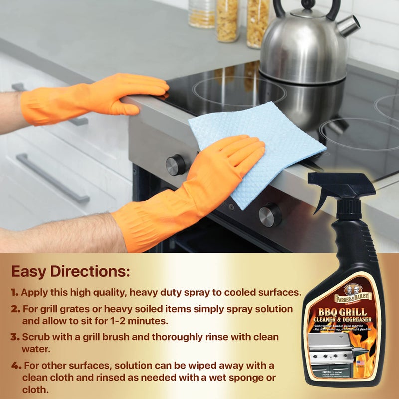 Parker & Bailey Grill Cleaner and Degreaser - BBQ Grill Cleaner Degreaser Cleaner Heavy Duty Countertop Cleaner Stainless Steel Cleaner Glazed Tile Cleaner Cleaning Supplies for Grease and Grime - Image 4